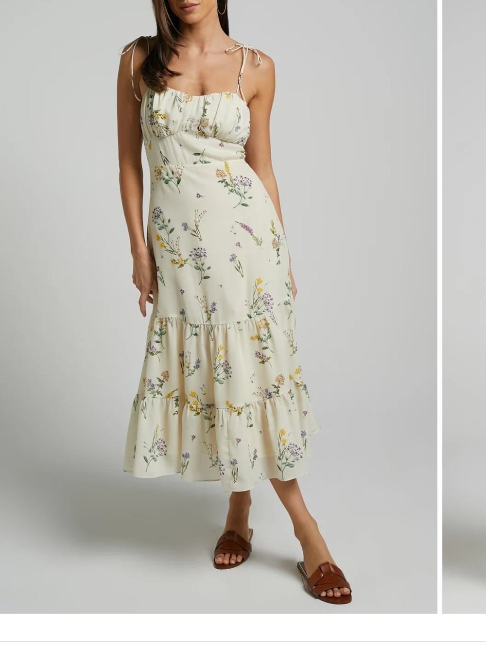 Showpo Monaco Sweetheart Cream Floral Tie-Strap Midi Dress Women Size 12 New